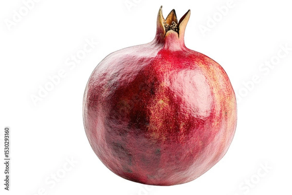 Fototapeta A Whole Ripe Pomegranate Fruit With A Deep Red Skin And A Small Green Crown On Top Isolated On A Transparent Background