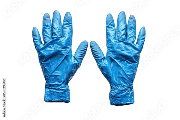 Fototapeta A Pair Of Blue Nitrile Gloves With The Palms Facing Upwards The Gloves Are On A Transparent Background