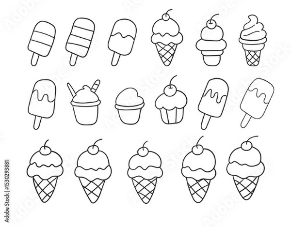 Fototapeta Line drawing of ice cream and sweets. Vector file.