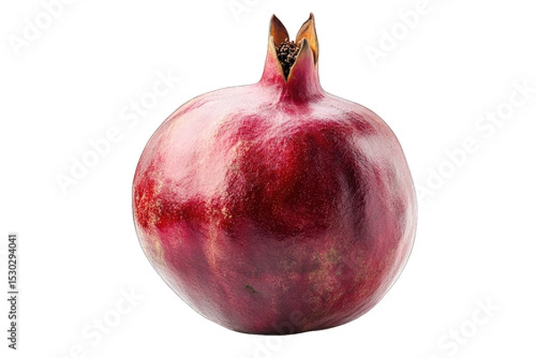 Fototapeta A Whole Ripe Pomegranate With A Red Smooth Skin And A Crown Of Brown Sepals Isolated On A Transparent Background