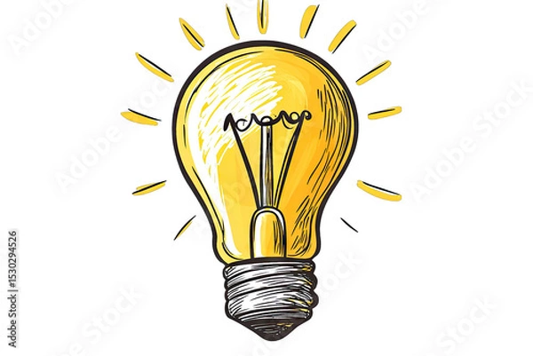 Fototapeta A Hand-drawn Illustration Of A Light Bulb With Rays Emanating From It Representing An Idea Or Inspiration