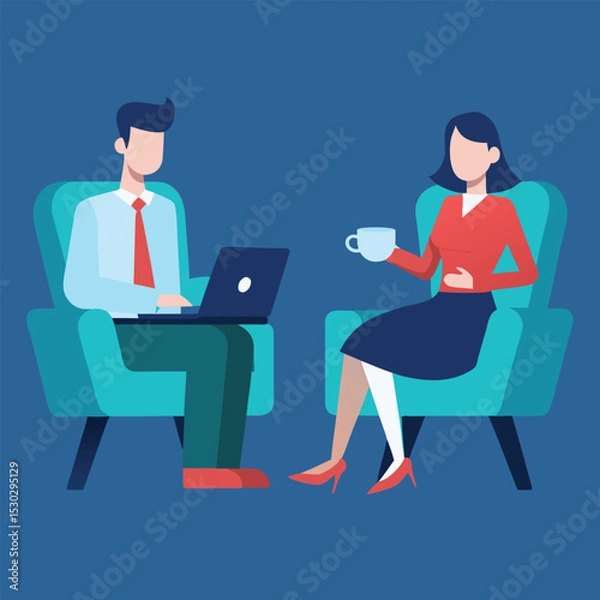 Fototapeta Businessman and businesswoman sitting in easy chairs