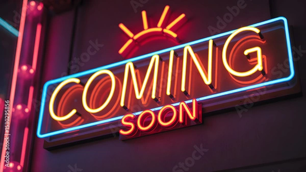 Obraz A vintage neon sign displaying the words coming soon in bright colors