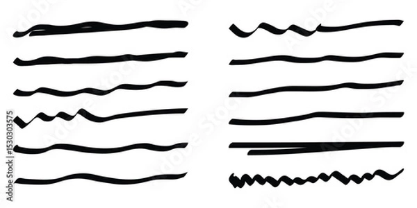 Fototapeta Squiggle brush scribble underline. Set of hand drawn marker pen stroke line design element doodle scribble underline. Vector illustration. EPS 10