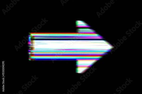 Obraz Glitched arrow icon pointing right with colorful digital distortion effect
