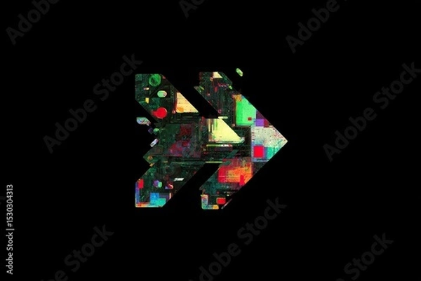Obraz Abstract arrow shape with bright colors on a black background