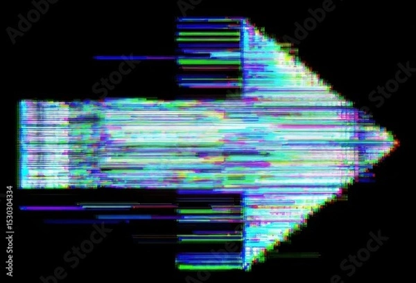 Obraz Glitch art arrow with horizontal lines and pixelated style on black