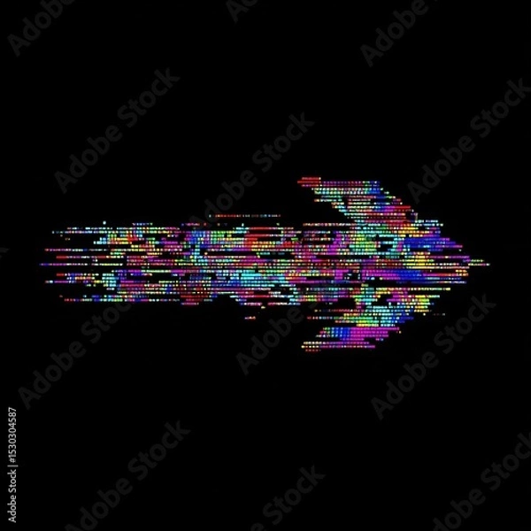 Obraz Colorful arrow pointing right, glitched effect against a plain black backdrop