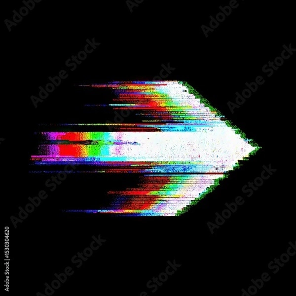 Obraz Distorted arrow shape, vibrant colors on black background, glitch art style