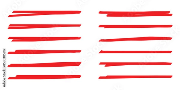 Fototapeta Red marker line. Hand drawn marker highlighters, underline, lines, marker and sketch. Highlighters, hand drawn underline. Scribble underline markers set. Scratch lines. Vector illustration. EPS 10