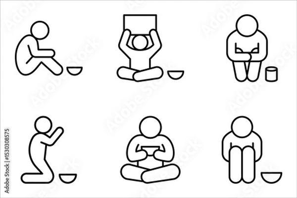 Fototapeta Poverty line icon set. Homless, hunger and poor concept. Vector illustration on white background.