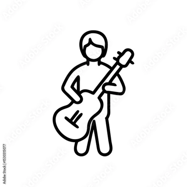 Fototapeta Jazz bass player performing live with expressive energy, outline icon