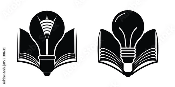Fototapeta Light Bulb Silhouette With Open Book Inside Silhouette on White Background