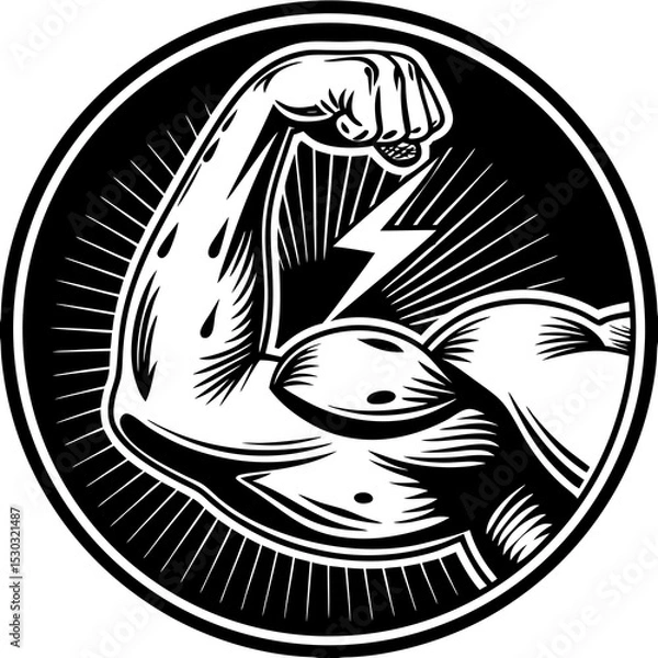 Fototapeta Illustration of a muscular arm with a lightning bolt inside