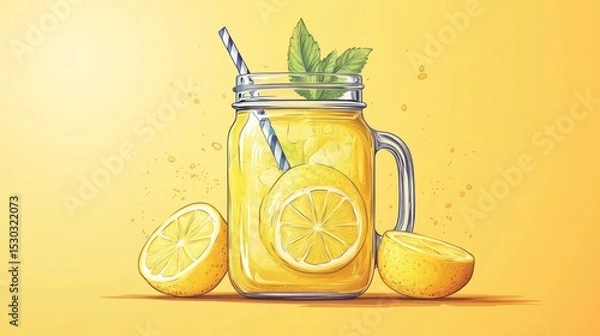 Fototapeta Refreshing lemonade in a mason jar, vibrant summer drink