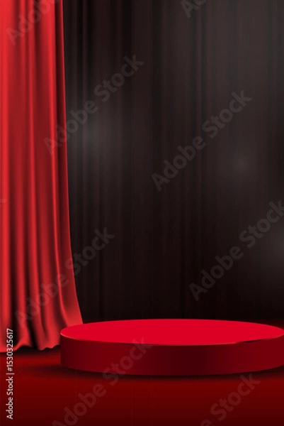 Obraz set up red curtain with product podium
