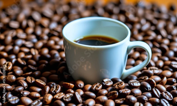 Fototapeta Aromatic Coffee Cup Surrounded by Beans