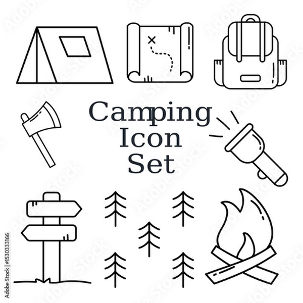 Obraz outline camping icon set