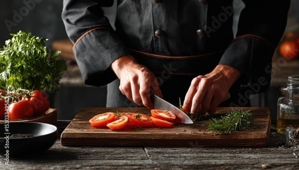 Fototapeta Chef slicing tomatoes (1)