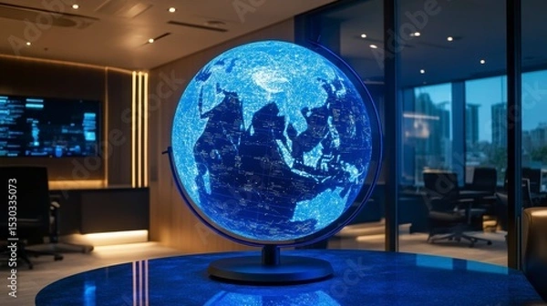 Obraz Illuminated globe in modern office.