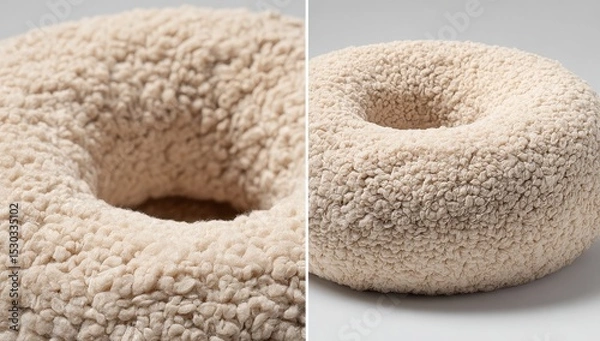 Fototapeta Beige donut-shaped object, fuzzy texture