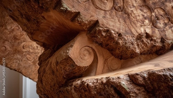 Fototapeta Intricate wood carving, swirling patterns