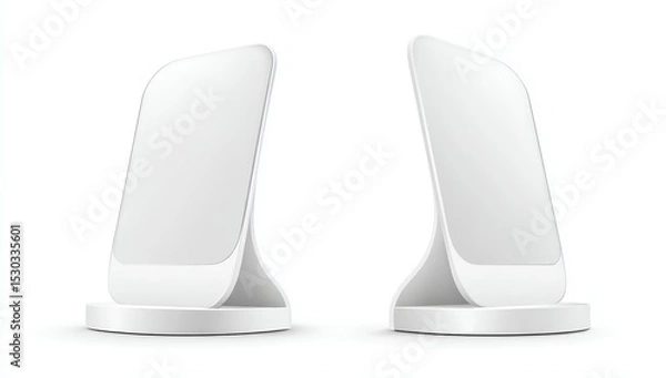 Fototapeta Two white, curved, stand-mounted display panels