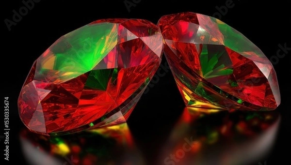 Fototapeta Two vibrant red gems with internal green highlights