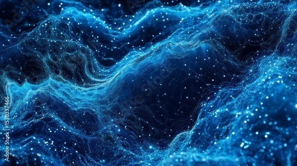 Obraz Abstract blue digital wave background with glowing particles.