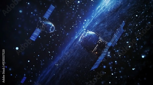 Obraz Two satellites orbiting Earth, surrounded by stars and cosmic dust.