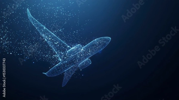 Obraz Abstract airplane design, digital art, low poly style, blue background.