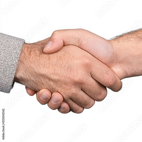 Fototapeta Close Up of Two Hands Shaking, Detailed Skin Texture, White Background
