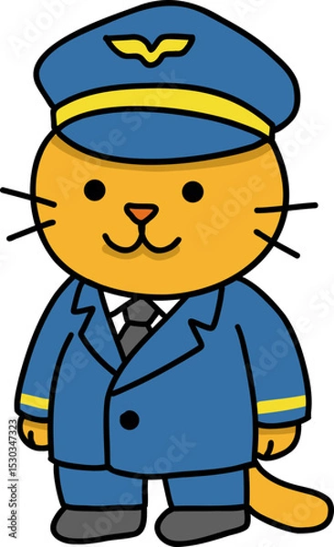 Obraz Hand drawn Cat and Career Doodle, Cartoon cat dressed as a pilot in uniform and hat.