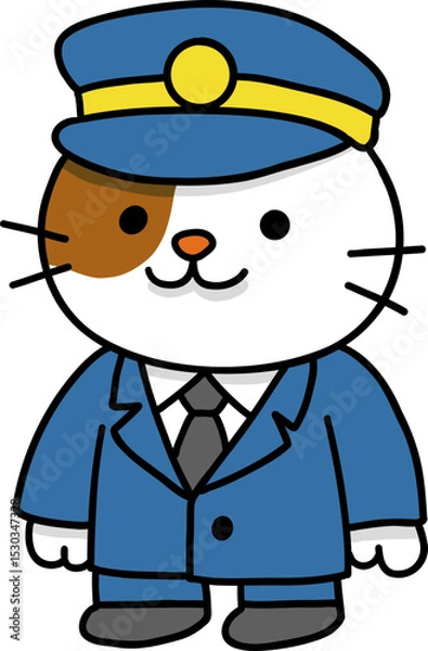 Obraz Hand drawn Cat and Career Doodle, Adorable cartoon cat in a police uniform with a cap.