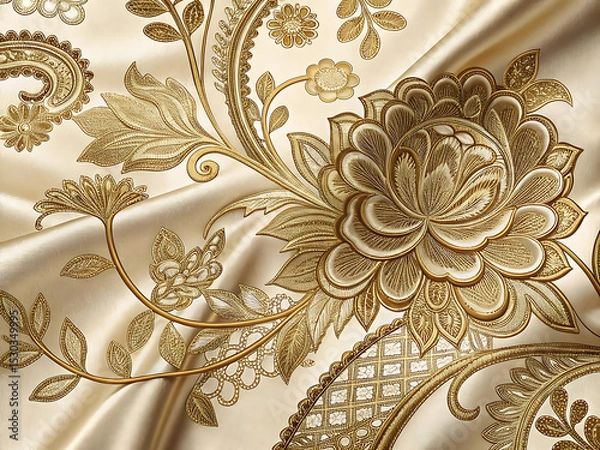 Obraz Luxury Golden Lace Seamless Pattern on Silk Texture