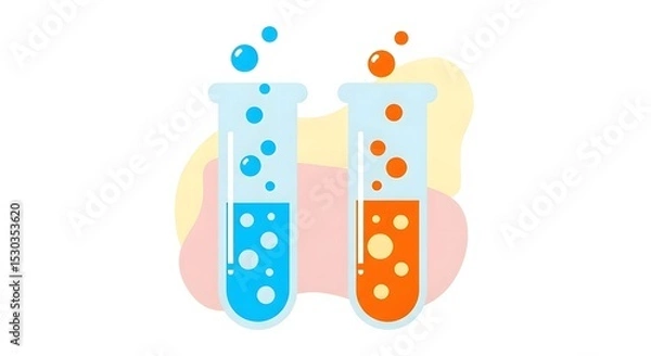 Obraz Science Experiment Two Test Tubes with Bubbling Liquids, Colorful Illustration