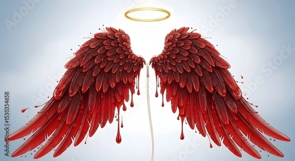 Obraz Bleeding Angel Wings A Dark Fantasy Illustration of Fallen Angelic Feathers
