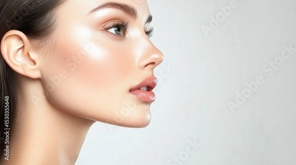 Fototapeta Clean minimalist image of smooth chin contour and symmetrical lower face lines
