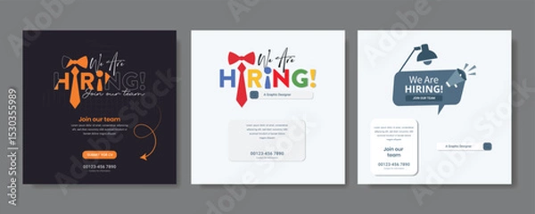 Fototapeta We are hiring job vacancy social media post banner design template with red color. We are hiring job vacancy square web banner design. Employee vacancy announcement. Illustration isolated