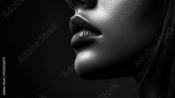 Obraz Elegant black-and-white profile highlighting Soft V chin with classic lighting