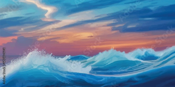 Fototapeta Digital Background in Ocean Blue and Sky Tint Watercolors with Lightness and Flowing Artistic Forms. Blended Blue Water and Sky Painting in Transparent Watercolor Style for Elegant Layouts"
