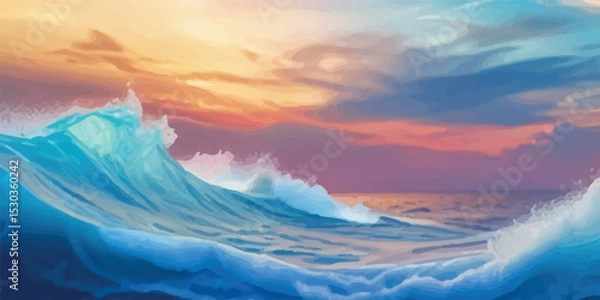 Fototapeta Blue Watercolor Scenery Depicting Horizon Where Sea Touches the Sky with Faded Gradient Textures. Digital Background in Ocean Blue and Sky Tint Watercolors with Lightness and Flowing Artistic Forms