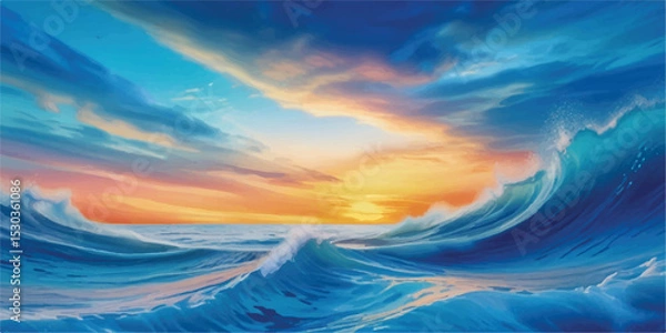 Fototapeta Blue Water Meets Sky Horizon Watercolor Texture with Smooth Blends and Dreamy Gradients. Ocean Water and Sky Colored Watercolor Background with Soft Motion and Transparent Wash Effects