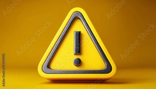 Fototapeta 3D yellow alert sign icon with exclamation mark, ideal for warning systems and safety measures