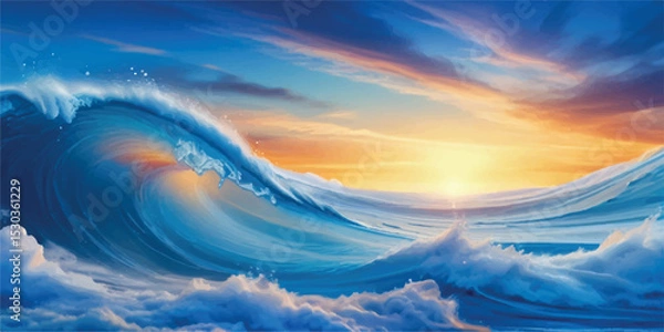 Fototapeta Blue Water Meets Sky Horizon Watercolor Texture with Smooth Blends and Dreamy Gradients. Ocean Water and Sky Colored Watercolor Background with Soft Motion and Transparent Wash Effects