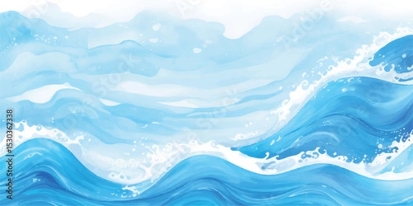 Fototapeta Modern Blue Watercolor Wash Design Featuring Light to Dark Tones in Flowing Gradient Layers for Web or Print Projects. Blending. Banner Graphic Resource as background for ocean wave and water design