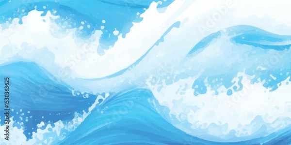 Fototapeta Soft Watercolor Painting in Blue Tones with Transparent Highlights and Gentle Wave-Like Flowing Texture, Banner Graphic Resource as background for ocean wave and water wave abstract graphics