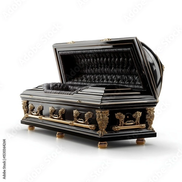 Obraz Elegant wooden casket with intricate carvings, designed for solemn ceremonies, evokes a sense of reverence and reflection.