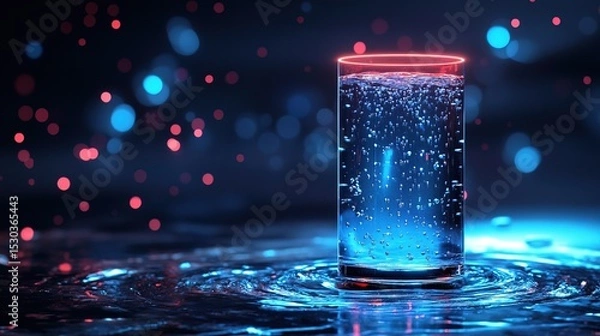 Fototapeta Modern Vibrant Glass of Sparkling Water with Neon Glow Effect