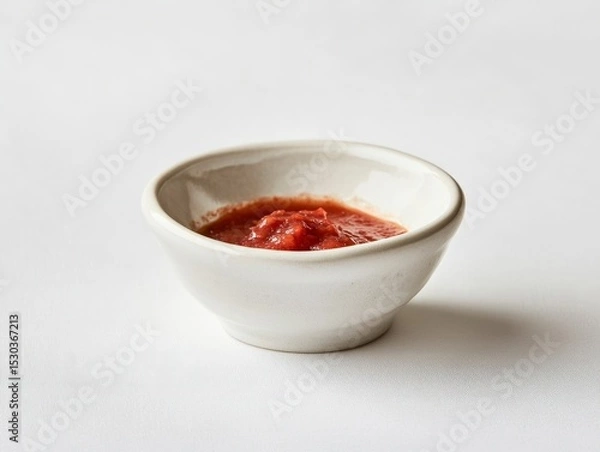 Fototapeta Fresh Tomato Sauce in a White Bowl on a Plain Background
